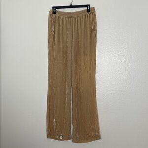 Fiorla Silk Rayon Champagne Elastic Waist Velvet Wide Leg Pants Size Medium